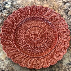 Bordallo Pinheiro Basket Weave Raise Leaf  Red Ceramic Plate